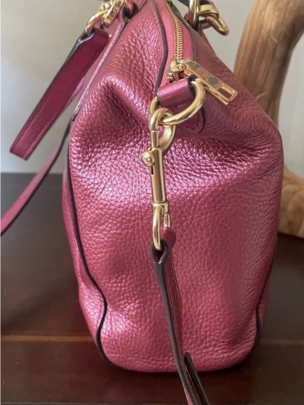 Coach Kelsey Metallic Pebbled Leather Shoulder Crossbody Rose Burgundy Gold Bag - Picture 9 of 15